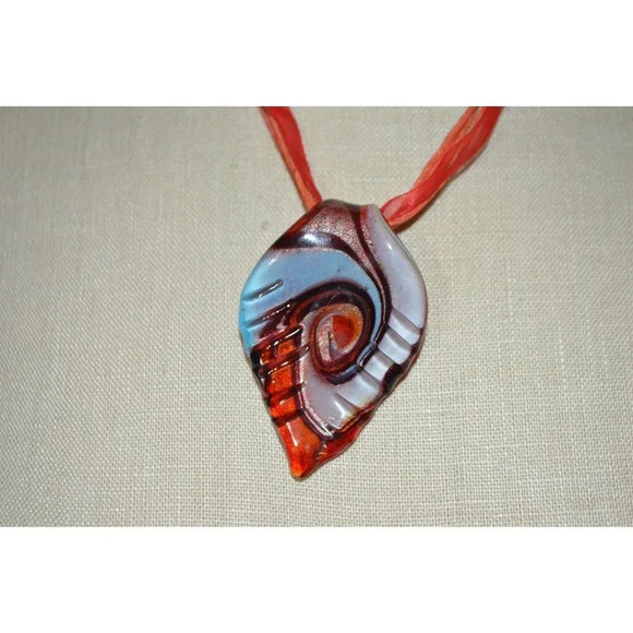 Red Blue Purple Swirl Glass Pendant Necklace - Picture 2 of 4